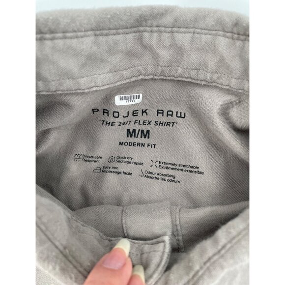 Projek Raw The 24/7 Flex Shirt Button Up Medium Modern Fit Long Sleeve Taupe - Picture 3 of 8